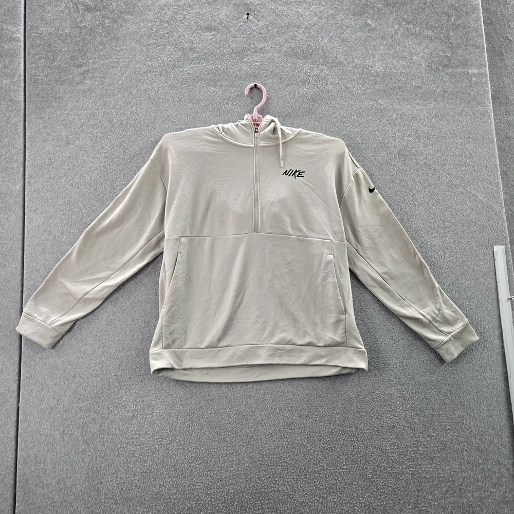 Nike Women Hoodie M Beige Nylon‎ Polyester Fleece Activewear Logo
